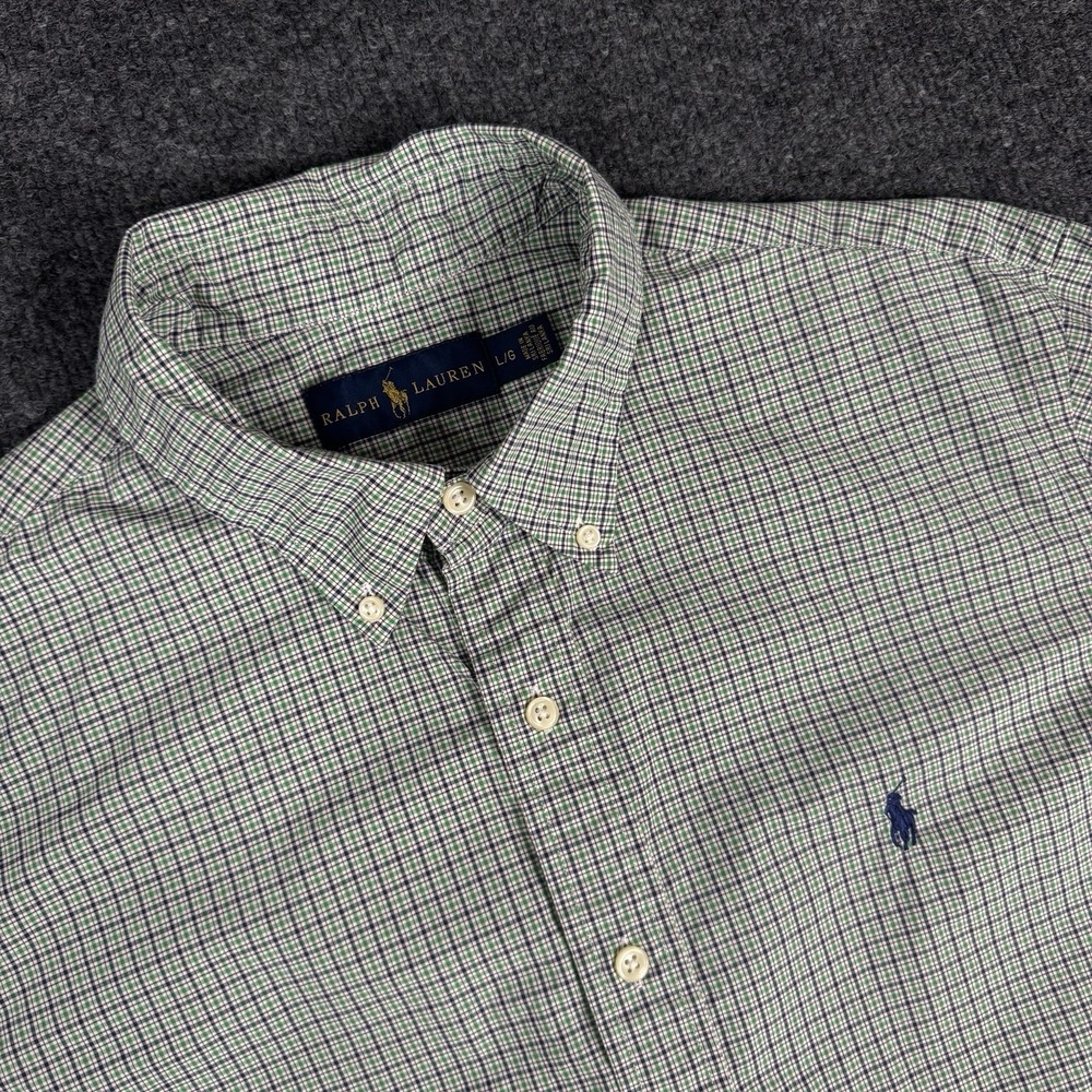 Ralph Lauren Long Sleeve Shirt Mens L Green Plaid Check Oxford Button Down